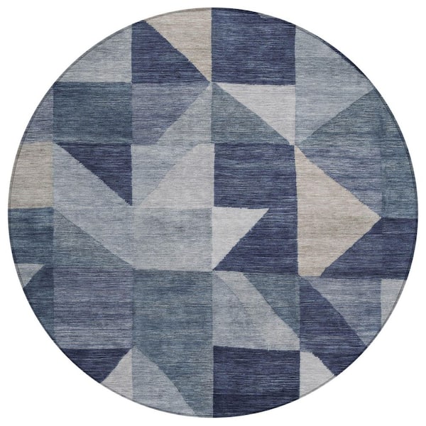 Chantille Machine Washable Indoor/Outdoor Abstract ACN2373 Blue 8 ft. x 8 ft. Round Rug