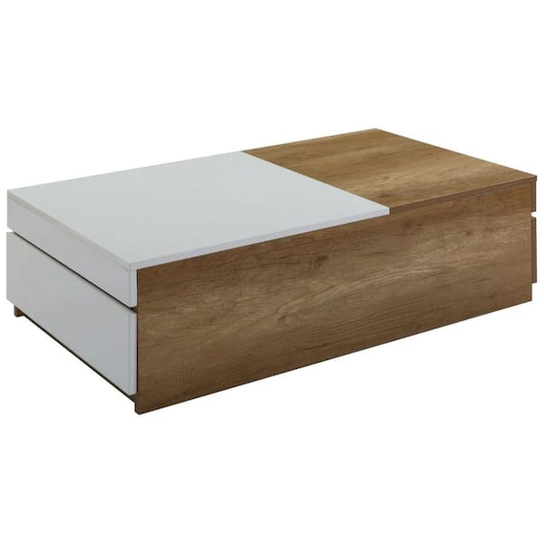 Benjara 28 in. White and Brown Rectangle Wood Top Coffee Table