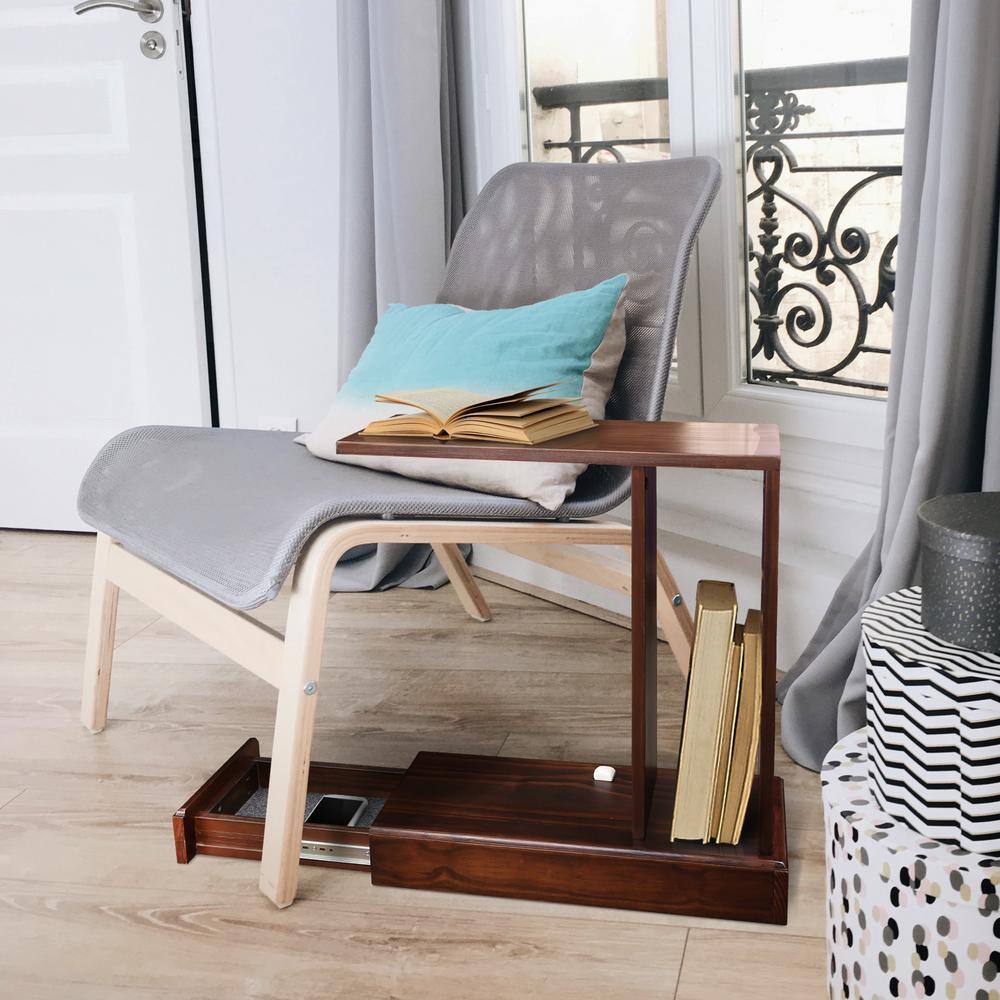 Monroe Warm Brown Wood C-Table with Concealed Drawer