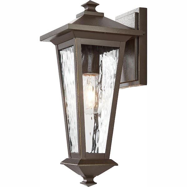 Home Decorators Collection 17 in. 1-Light Oil Rubbed Bronze with Gold Highlights Outdoor 8 in. Wall Lantern Sconce with Clear Water Glass