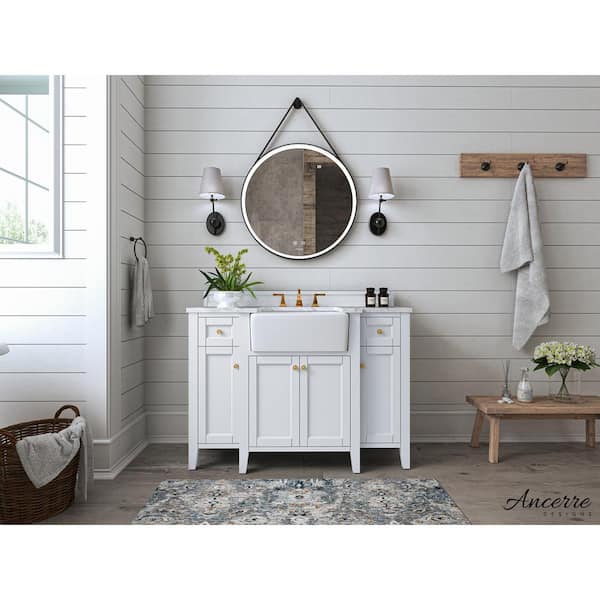 Ancerre Designs Adeline 48 in. W x 20.1 in. D Bath Vanity in White with Marble Vanity Top in Carrara White with White Basin