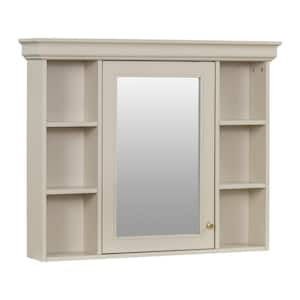 35 in. W x 28 in. H Beige Rectangular Surface Wall Medicine Cabinet with Mirror and Adjustable Shelves