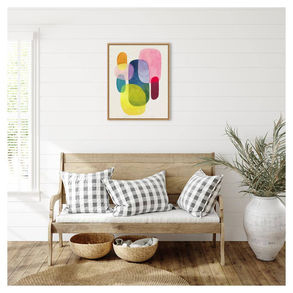 Sunlit Spectrum I Abstract Watercolor Canvas Art with Maple Frame