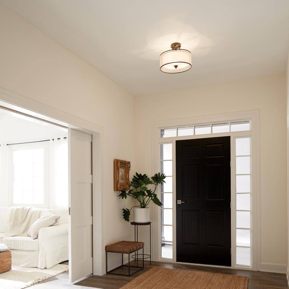 Lacey 15" Bronze and White Drum Semi-Flush Mount Light
