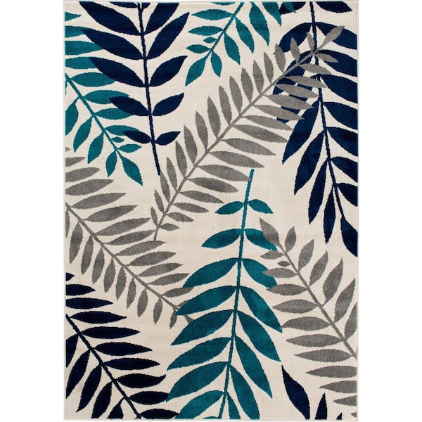 LOOMAKNOTI Tecopa Kashton Blue 7 ft. 10 in. x 9 ft. 10 in. Floral Polypropylene Indoor/Outdoor Area Rug