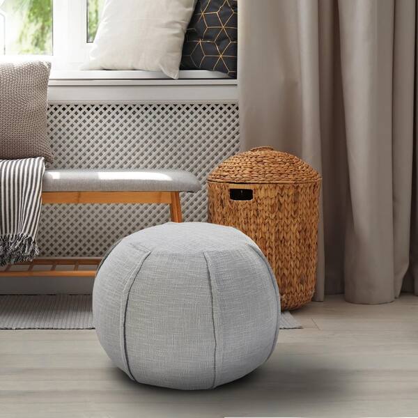 Grey LR Home Handcrafted Solid Gray Pleated Pouf 18 x 18 x 14