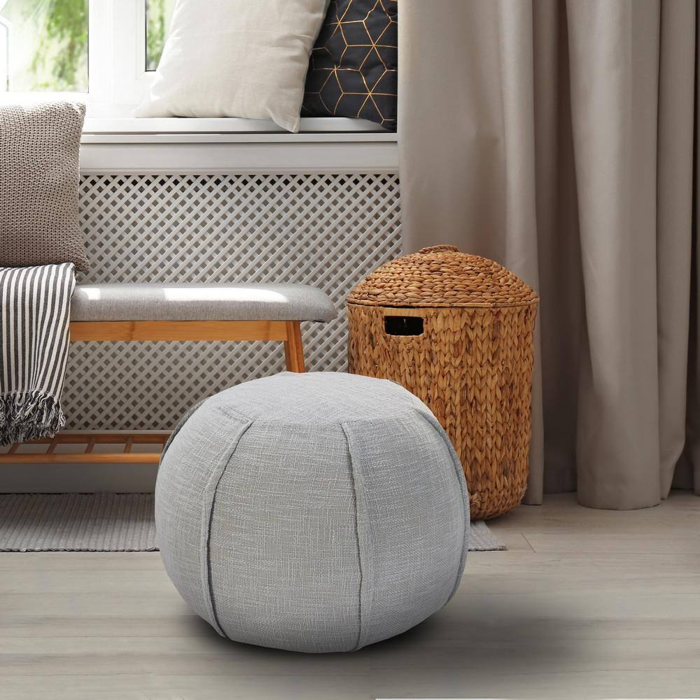 18-Inch Gray Cotton Round Pouf Ottoman