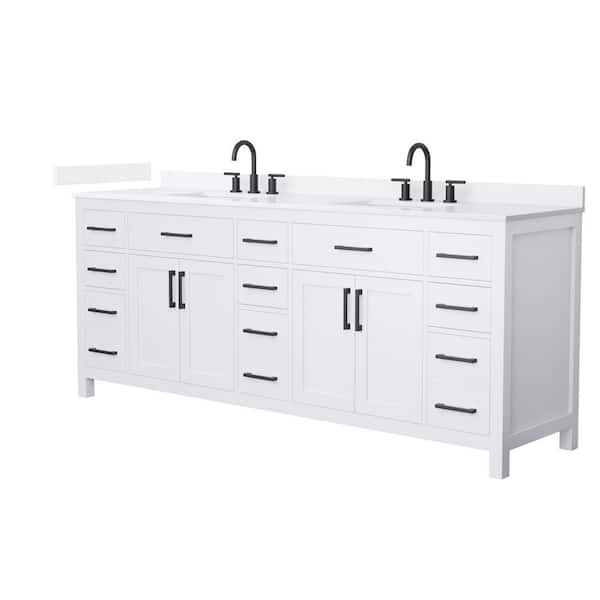 Wyndham Collection Beckett 84 in. Double Freestanding White Bath Vanity with White Quartz Top (Assembled)