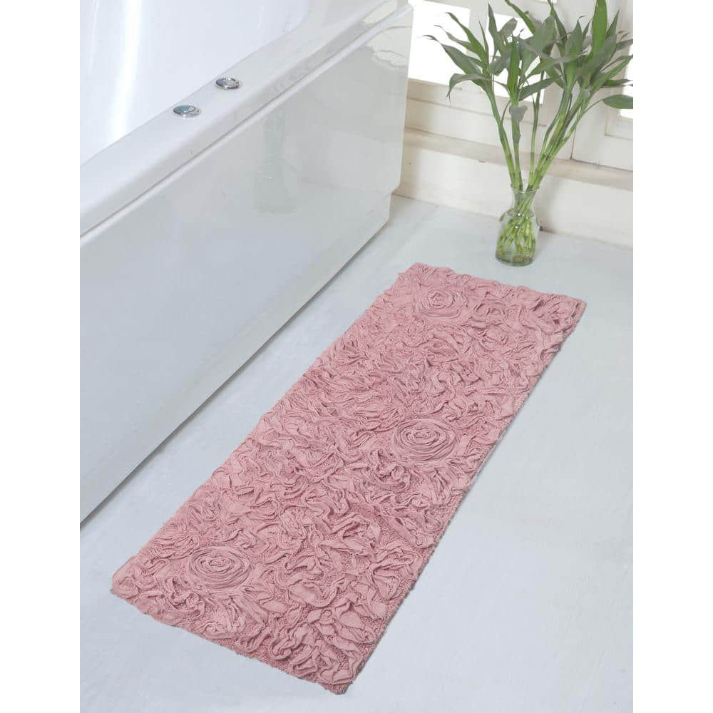 mDesign Large Bath Mat Runner - Non-Skid Bathroom Runner - Pure White/Light  Pink 