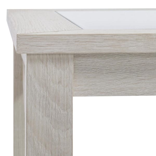 HOMCOM 39.25 in. White Oak Rectangle Glass Coffee Table with HOMCOM 39.25 in. White Oak Rectangle Glass Coffee Table with