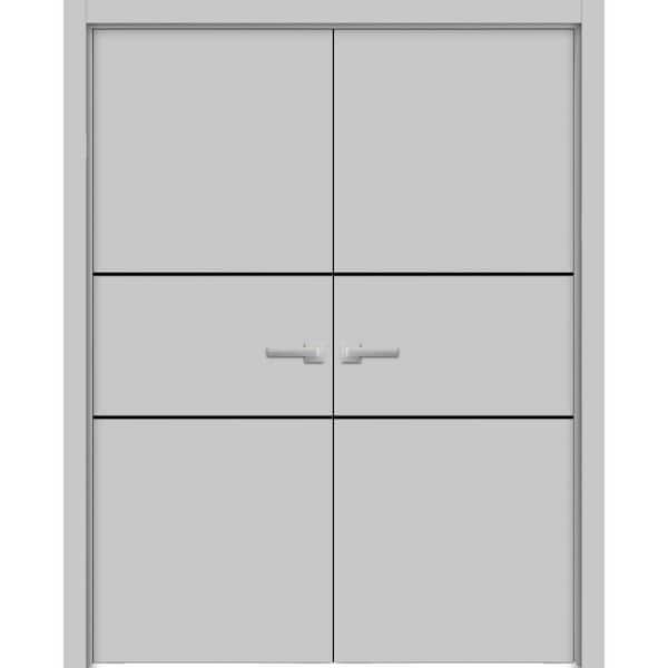 Sartodoors 72 in. x 96 in. 2 Panel Matte Grey Finished Solid Wood with Honeycomb Sliding Door with Hardware