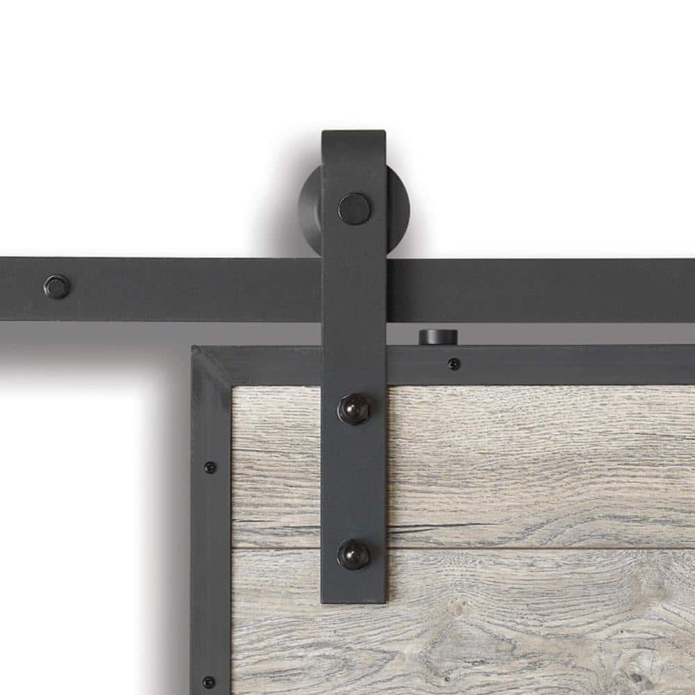 98-3/8 in. X 11 in. Barn Rail Sandy Black Steel Sliding Door Hardware Kit