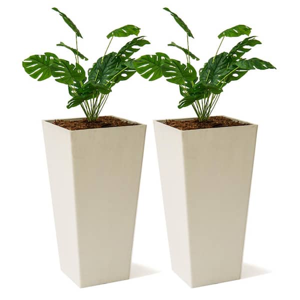 XBRAND 30 in. Tall Modern Square Planter, Tapered Floor Planter for Indoor and Outdoor, Patio Decor, Set of 2, White