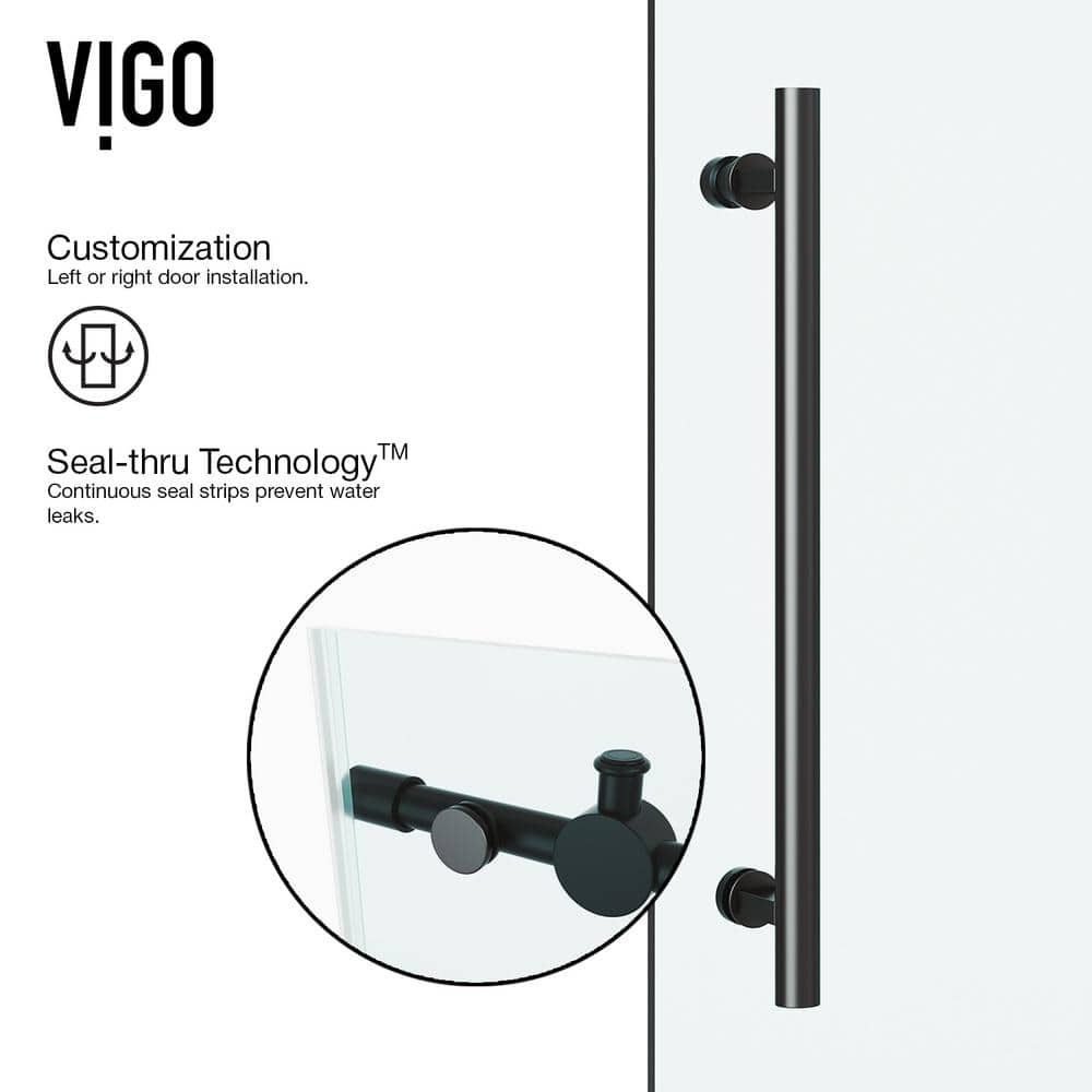 Elan Matte Black Frameless Sliding Shower Door with Clear Glass