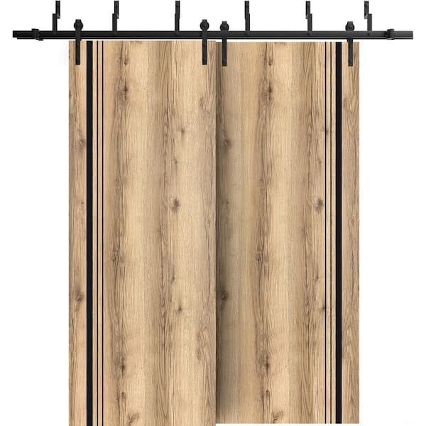 72 in. x 96 in. 2 Panel Oak Solid Wood with Honeycomb Sliding Barn Door with Hardware Kit