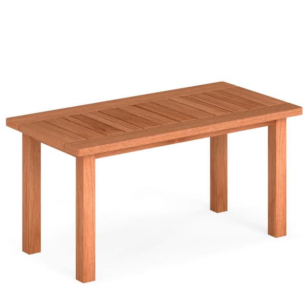 35.5" Wooden Coffee Table with Slatted Tabletop Rectangular Outside Table for Deck
