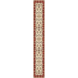 Lyndhurst Ivory/Red 2 ft. x 22 ft. Border Antique Floral Runner Rug