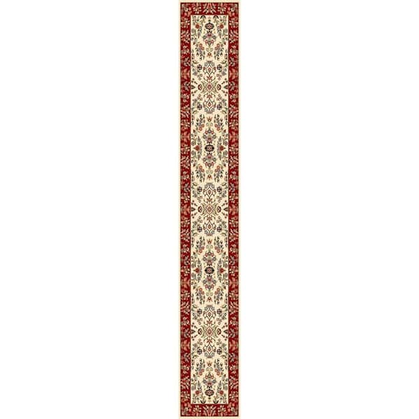 SAFAVIEH Lyndhurst Ivory/Red 2 ft. x 22 ft. Border Antique Floral Runner Rug