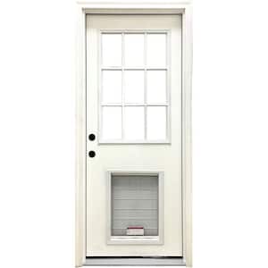 32 in. x 80 in. Reliant Series Clear 9 Lite RHIS White Primed Fiberglass Prehung Front Door with SL Pet Door