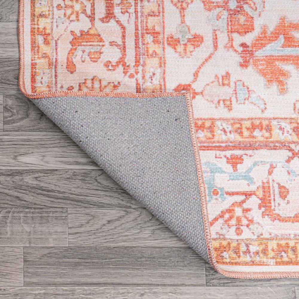 Asa Ornate Medallion Washable Orange and Cream 9' x 12' Synthetic Area Rug