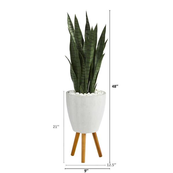 Nearly Natural 4 Ft White Sansevieria Artificial Plant Planter With Stand T1285 The Home Depot