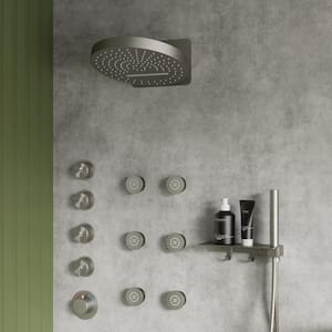 15-Spray 13 in. Wall Mount Dual Shower Head and Handheld Shower with 6-Jets in Brushed Nickel (Valve Included)