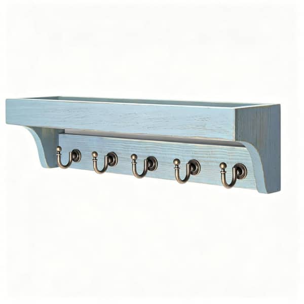 14 in. W x 3.74 in. D Blue Wood Decorative Wall Shelf