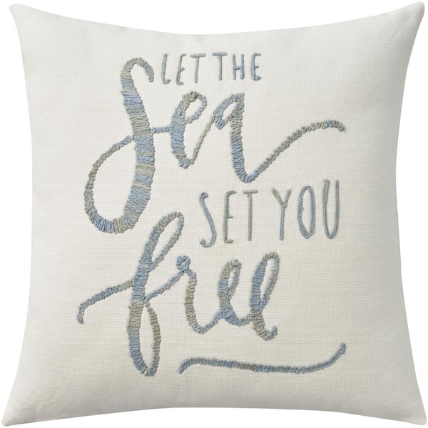 Mina Victory Cover White Nautical and Coastal 18 in. x 18 in. Square