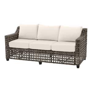 Briar Ridge Brown Wicker Outdoor Patio Sofa with CushionGuard Almond Tan Cushions