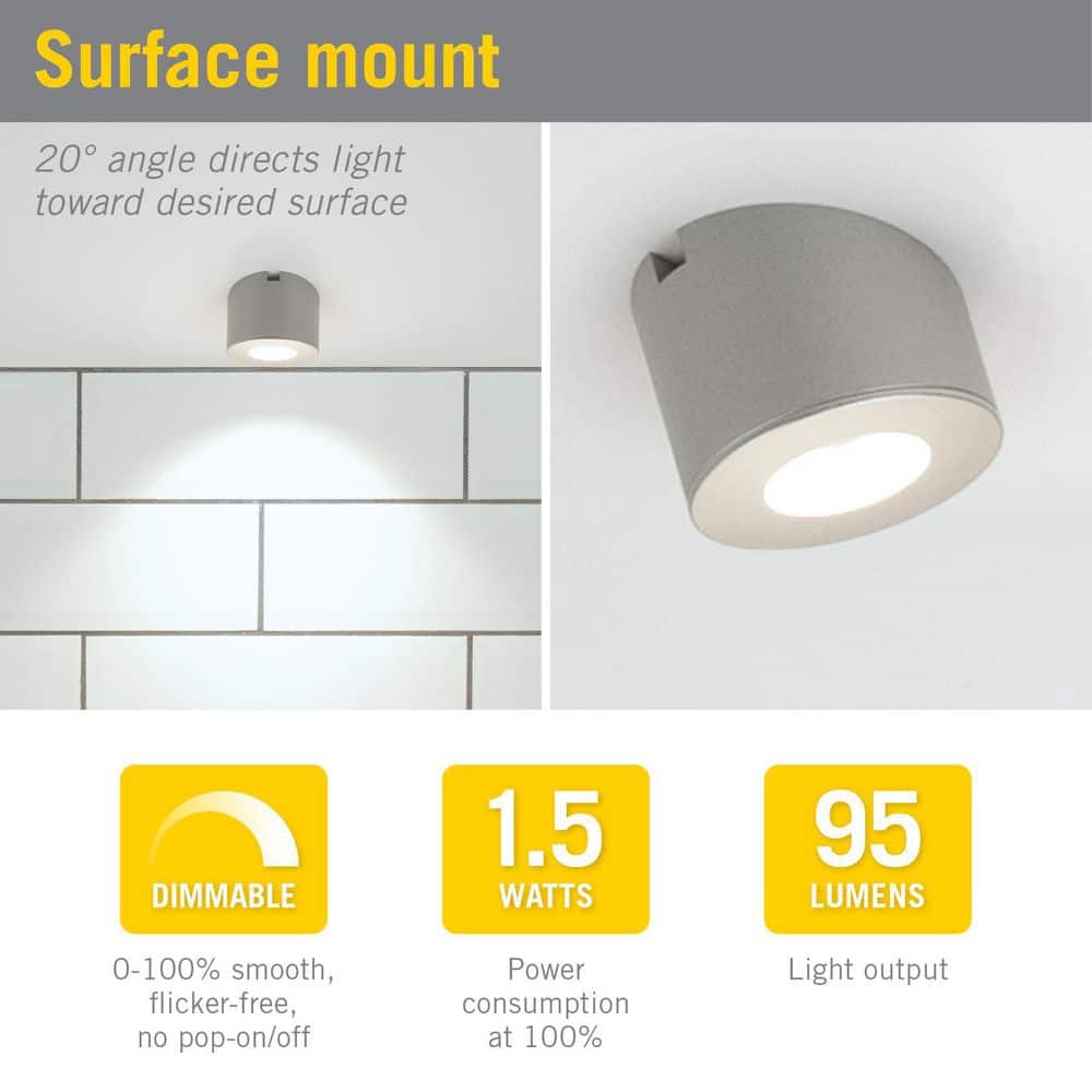 Angled Silver Aluminum Dimmable LED Under Cabinet Puck Light