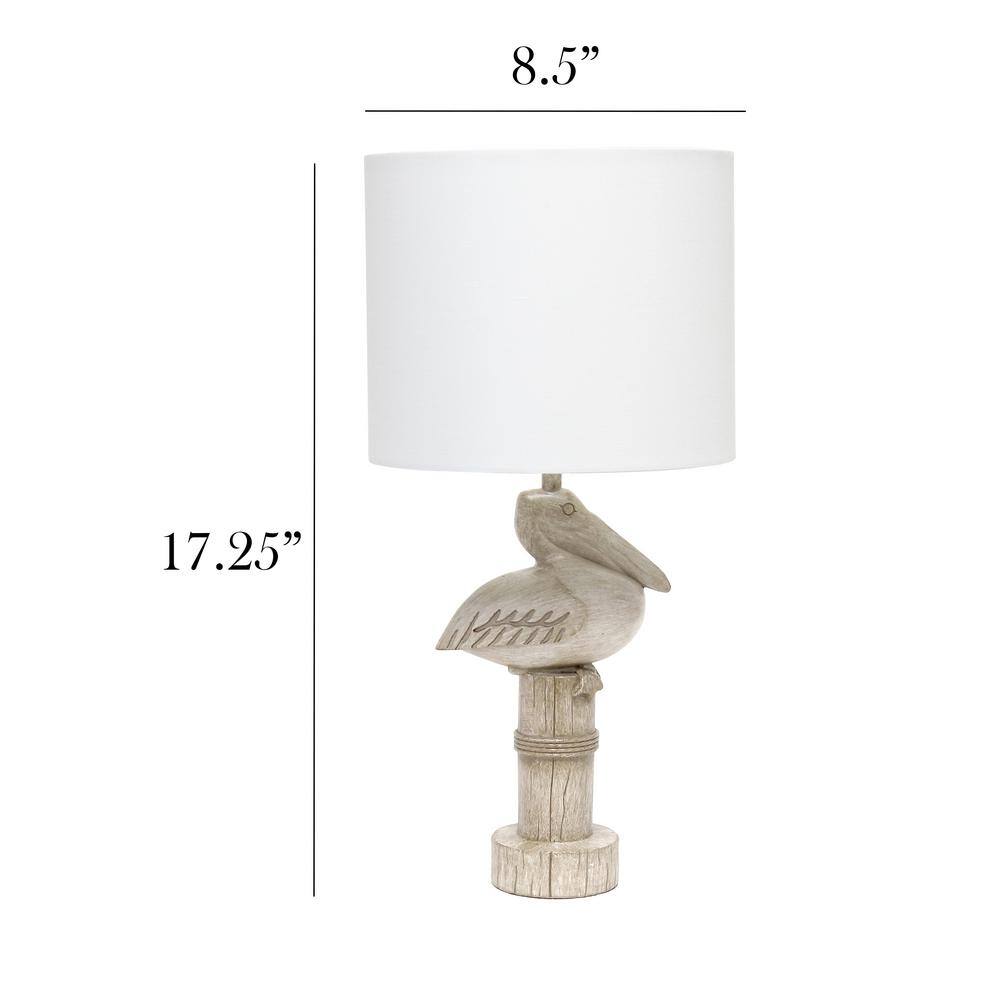 Beige Wash Pelican Table Lamp with White Drum Shade