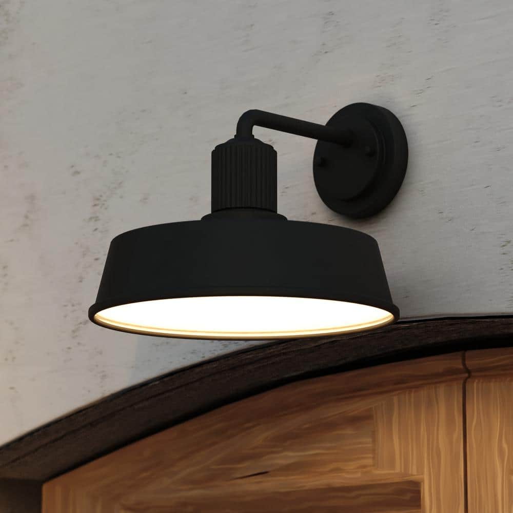 Ha mmond Matte Black and White Steel 1-Light LED Compatible Dusk to Dawn Industrial Outdoor Wall Lantern price history on PriceWatchPro