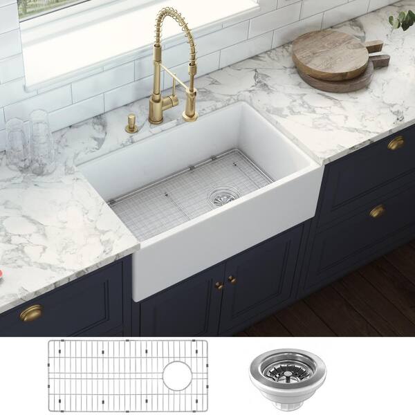 Ruvati 30 In Single Bowl Farmhouse Fireclay Kitchen Sink With Right Offset Drain White Rvl2018wr Ruvati 30 In Single Bowl Farmhouse, 30 Fireclay Farmhouse Sink