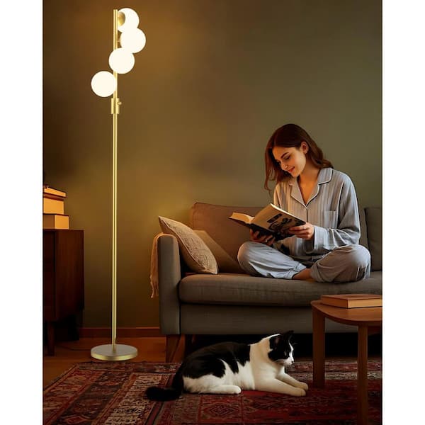 Unbranded 64 in. Gold Globe 4-Lights Smart Dimmable Standard Floor Lamp For Living Room with Frosted PC Spherical Shade