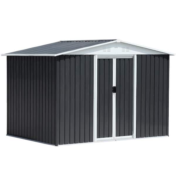 ToolCat 8 ft. x 6 ft. Outdoor Metal Storage Shed Garden Tool House with Apex Roof and Sliding Door for Lawn, Gray (48 sq. ft. )
