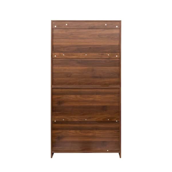 Lycvki 63 in. Wood Pantry Organizer with Closed Back Glass Doors in Walnut