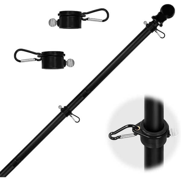 6 ft. Flagpole Kit with 2 Rotating Rings and Flagpole Clips, Flagpoles for Outside House-Black