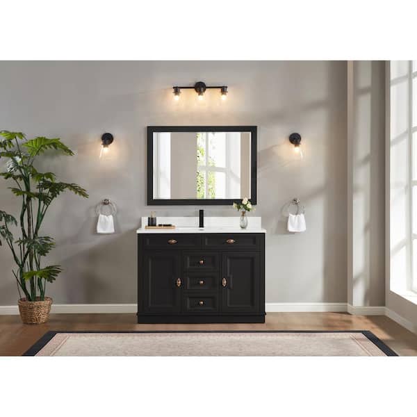 Legion Furniture WS2516-48-TB 48 in. Single Sink Sink Vanity Tricorn Black Bath Vanity with White 1 in. Artificial Stone Top