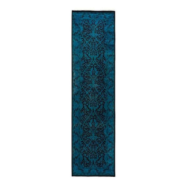 Overdyed Black 2 ft. x 10 ft. Solid Wool Indoor Runner Rug