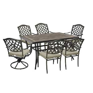 Cast Aluminum 7-Piece Outdoor Patio Dining Set with 59 in. W Table and Dining Chairs