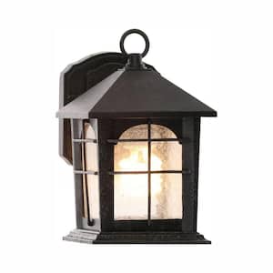 Brimfield 9 in. Aged Iron 1 Light Outdoor Wall  Lantern with Clear Seedy Glass Shade