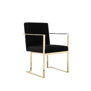 Black and Gold Velvet Cantilever Base Dining Armchair