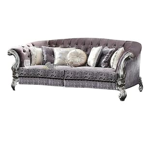 Versailles 45 in. W Rolled Arm Velvet Straight Tufted Back Sofa in Purple