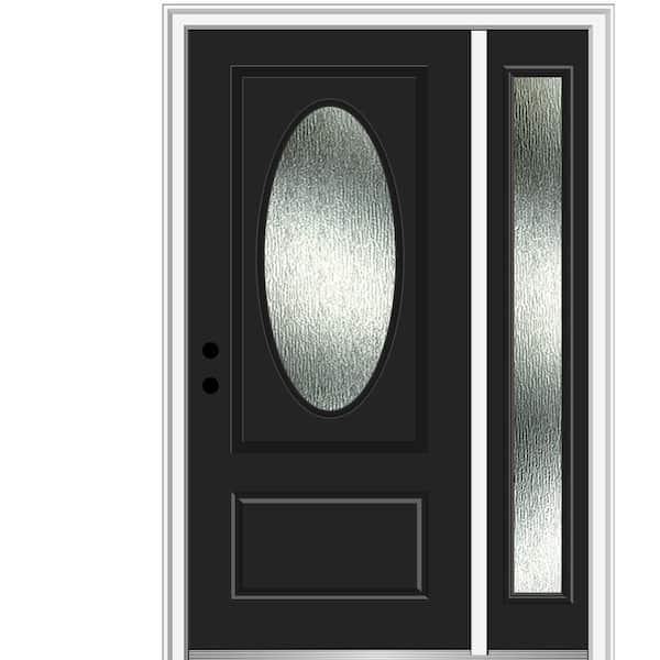 MMI Door 48 in. x 80 in. Right-Hand Inswing Rain Glass Black Fiberglass Prehung Front Door on 4-9/16 in. Frame