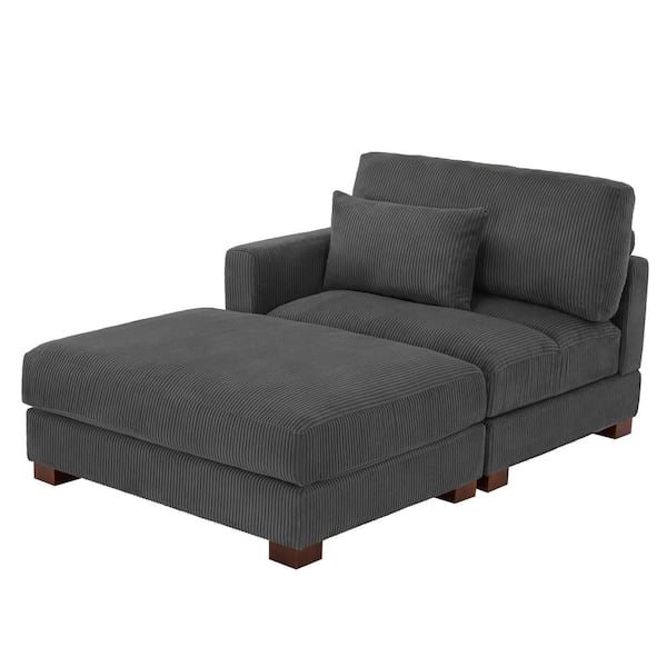 Uixe Modern Left Arm Facing Gray Corduroy Polyester Upholstered Sectional Chaise Lounge with Ottoman