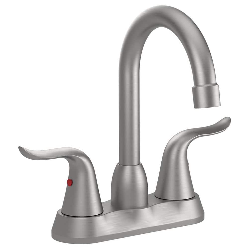 Abdera 4 in. Centerset Double Handle Bathroom Faucet with Pop-Up Drain and Supply Hoses in Brushed Nickel price history on PriceWatchPro