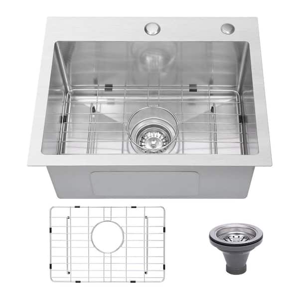 20 in. Drop In Single Bowl 18 Gauge Stainless Steel Kitchen Sink with Bottom Grid and Drain Assembly with Strainer