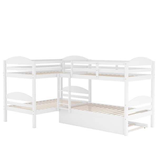 White Twin L, Shaped Bunk Bed with Trundle