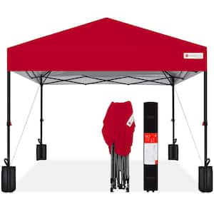 8 ft. x 8 ft. Red Pop Up Canopy w/1-Button Setup, Wheeled Case, 4 Weight Bags