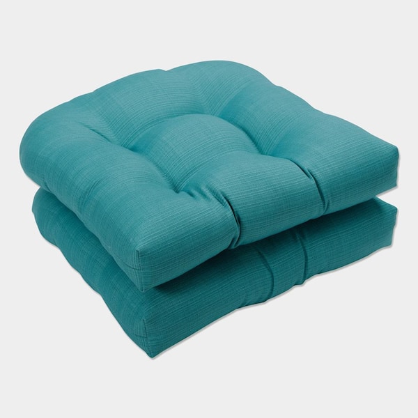 Pillow Perfect Solid 19 in. x 19 in. Outdoor Dining Chair Cushion in Blue (Set of 2)